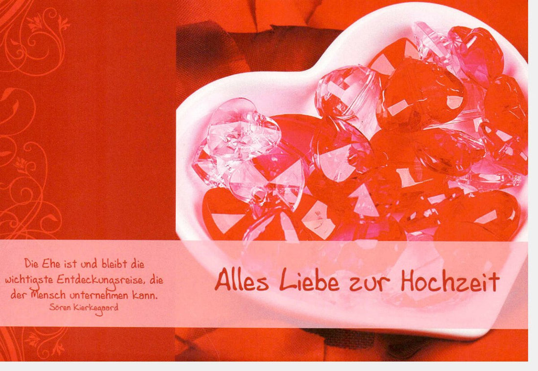 Hochzeitskarte mit liebevollem Spruch - Elegante Glückwunschkarte zur Heirat, Entdeckungsreise der Liebe, Herz & Diamant Design in Rot, Romantische Feierkarte für Verlobung und Festlichkeiten