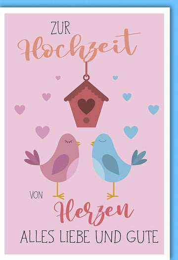 Hochzeitskarte - Niedliche Glückwunschkarte mit Vögeln & Vogelhaus, Liebe & Herzlichen Glückwunsch für das Paar zur Feier