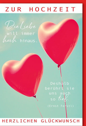 Hochzeitskarte - Romantische Glückwunschkarte mit Herzen & Ballons, Liebevolle Gratulation zur Ehe für Paare, Festliche Feierkart