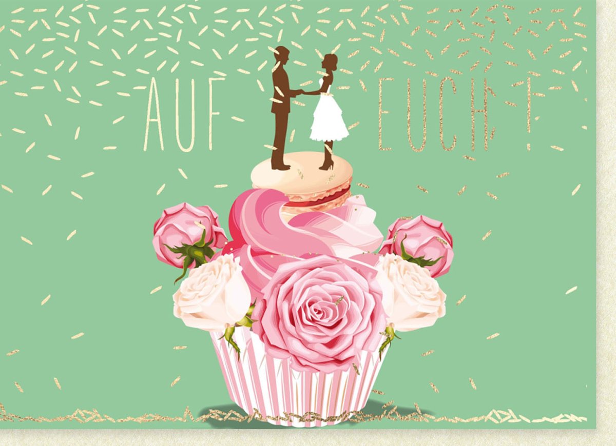 Hochzeitskarte - Vintage Rosencupcake Design, Romantische Glückwunschkarte für Brautpaar, Liebe & Jubiläum Feier, Ehe Gratulation