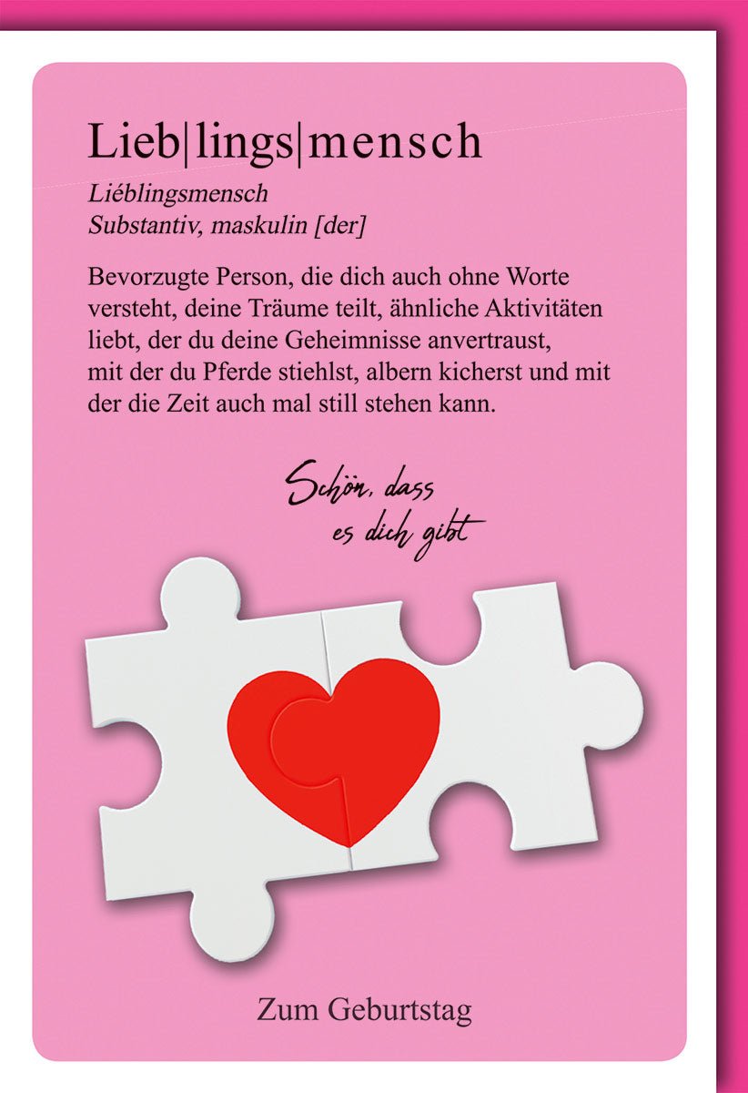 Hochzeitskarten Glückwunschkarten Hochzeit Doppelkarte Lieblingsmensch Puzzle Herz schön dass es dich gibt mit Umschlag