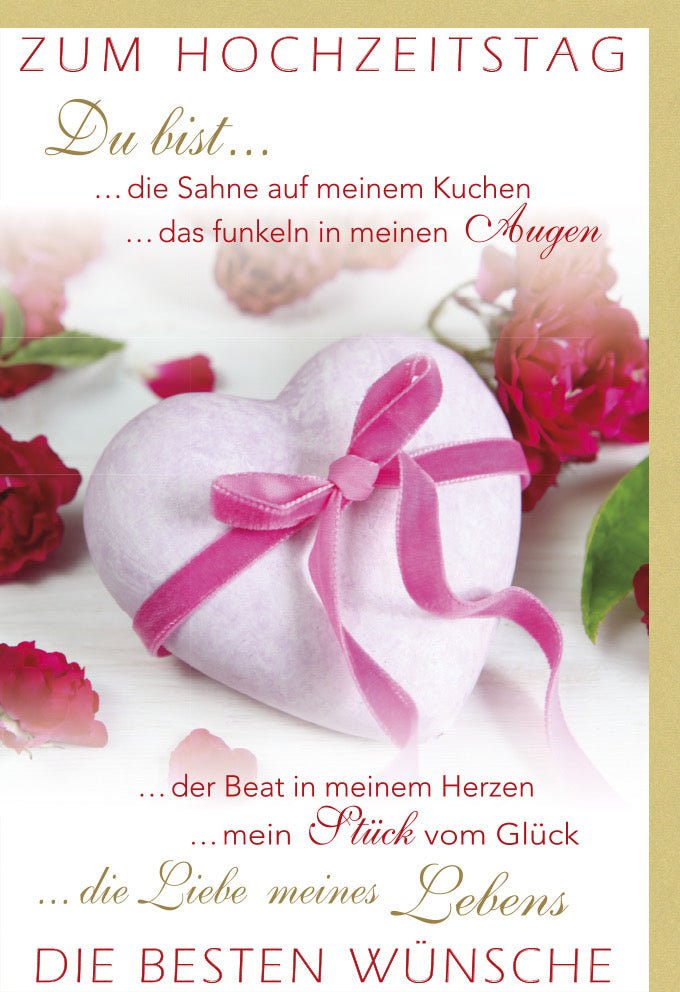 Hochzeitstag Doppelkarte mit Romantik - Spruch – Elegante Glückwunschkarte in Rosa für Ehepartner, Liebevolle Herzen & Sahne - Kuchen Design, Jubiläumskarte für Verliebte Paare mit Herzlichen Wünschen