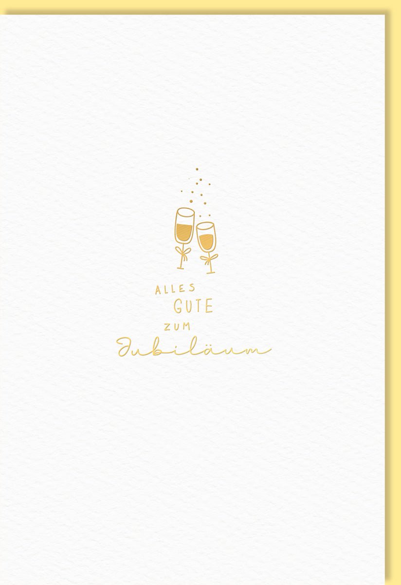 Jubiläum Doppelkarte - Elegante Glückwunschkarte mit Sektgläsern, Goldener Schrift & Schlichtem Design für Feier & Toast