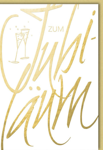 Jubiläums - Doppelkarte "Eleganter Toast" - Glückwunschkarte mit Sektgläsern, Goldener Schrift für Feier & Gratulation