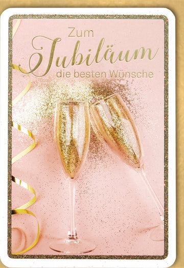 Jubiläumskarte "Goldene Feier" - Elegante Glückwunschkarte mit Sektgläsern, Premium Gratulation zum Jubiläum, Champagne Celebration Design