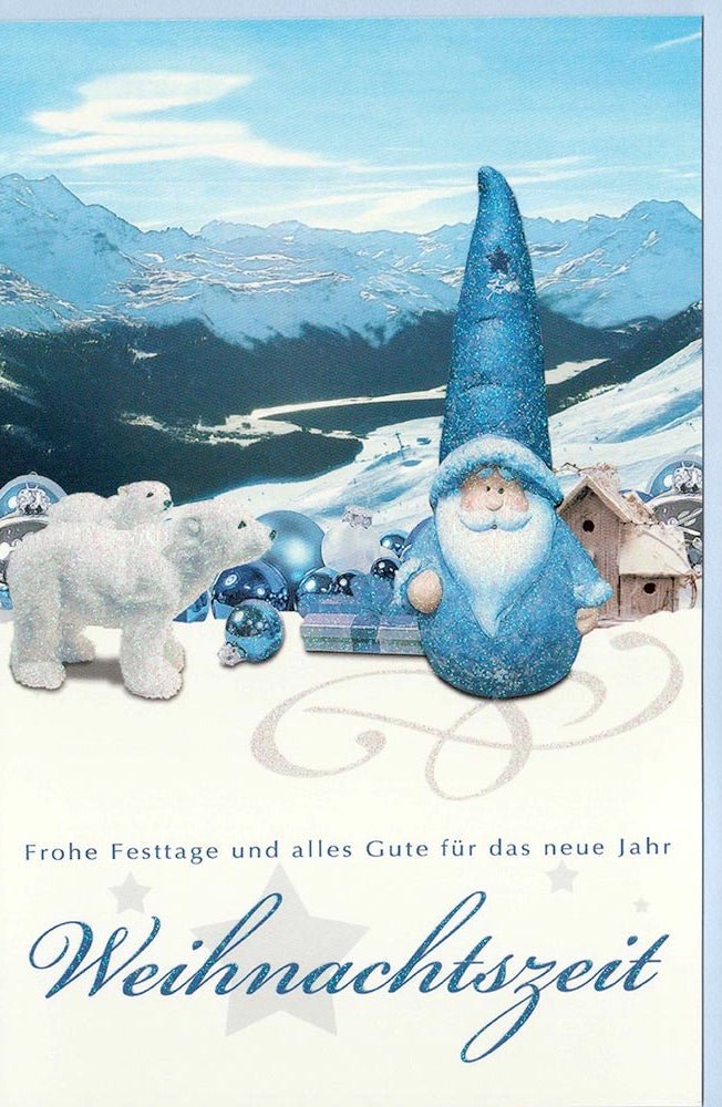 Karte Weihnachten Weihnachtsmann blau Landschaft