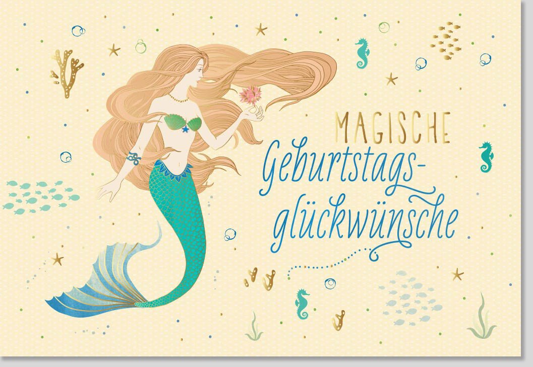 Kindergeburtstag Glückwunschkarte Meerjungfrau - Zauberhafte Festliche Bunte Illustration, Kinderfreundlich mit Geburtstagsspruch, Magische Feier Dekoration, Meeresthema für Mädchen, Mermaid Magic Birthday Card