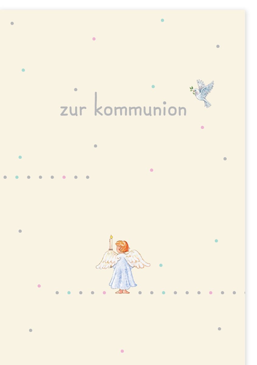 Kommunion Glückwunschkarte mit Engel & Kerze - Feierliches Sakrament Grußkarte, Kinderillustration für Kirchliche Zeremonie