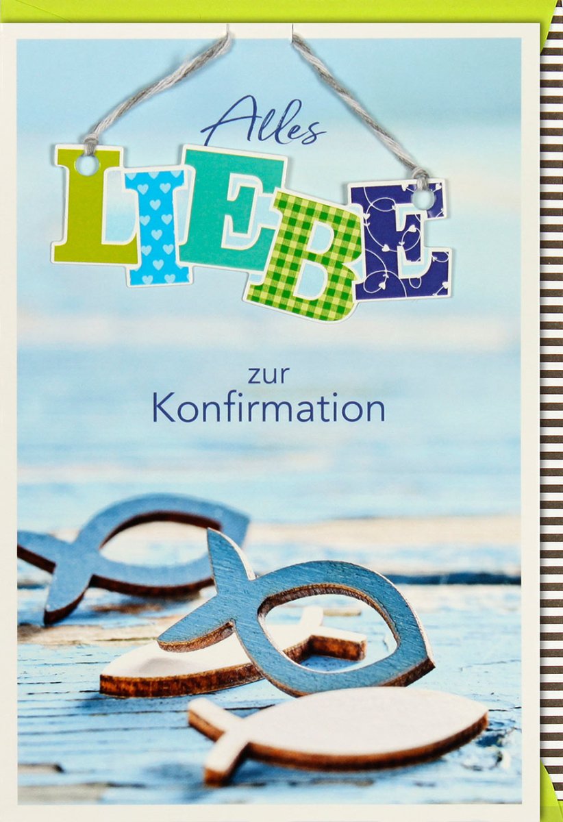 Konfirmation & Jugendweihe Doppelkarte - Glückwunschkarte mit Fisch Symbol, Liebe & Segen Motiv | Christliche Feier Besinnliche Grußkarte für Teenager, Familie und Traditionelle Festlichkeiten