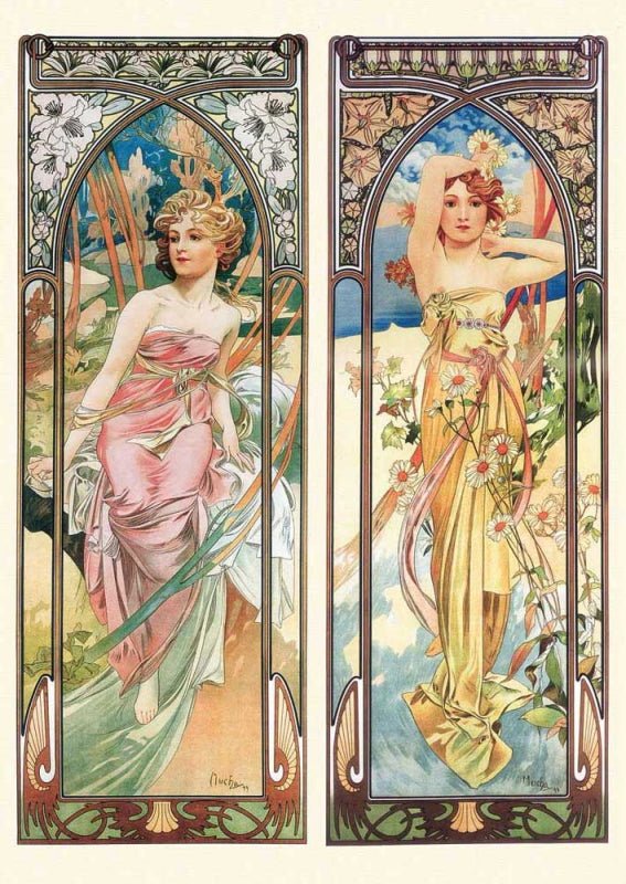 Kunstpostkarte Alphonse Mucha - Die Zeiten des Tages