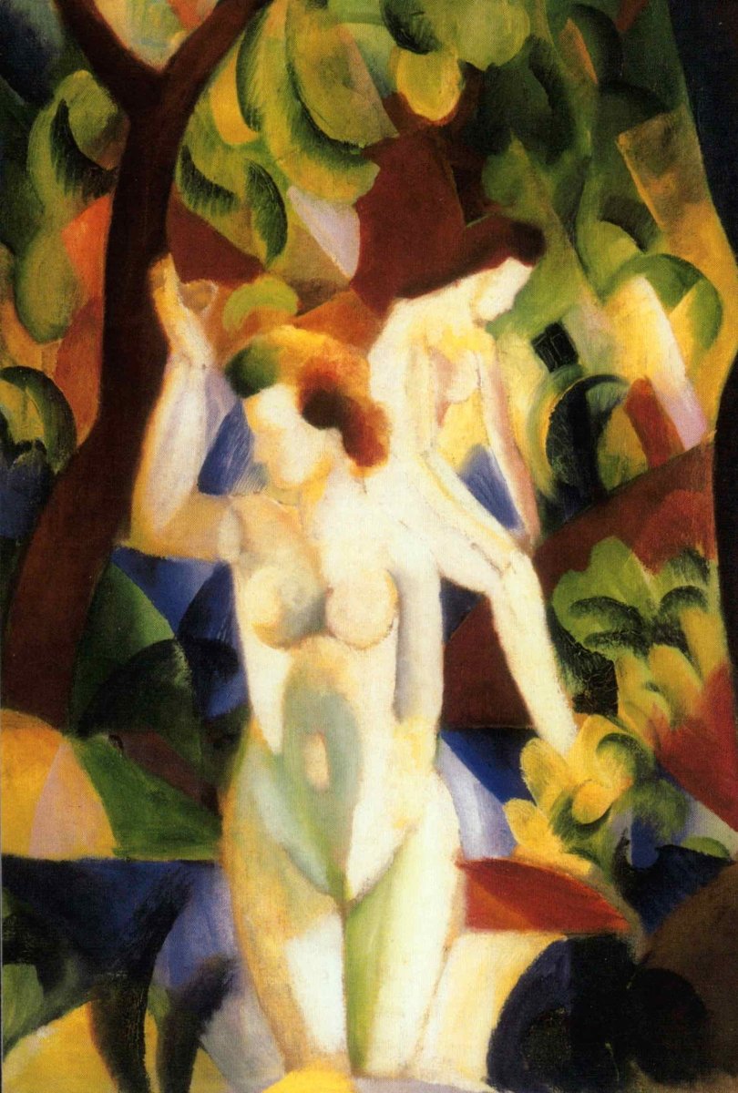 Kunstpostkarte August Macke - Badende Frauen