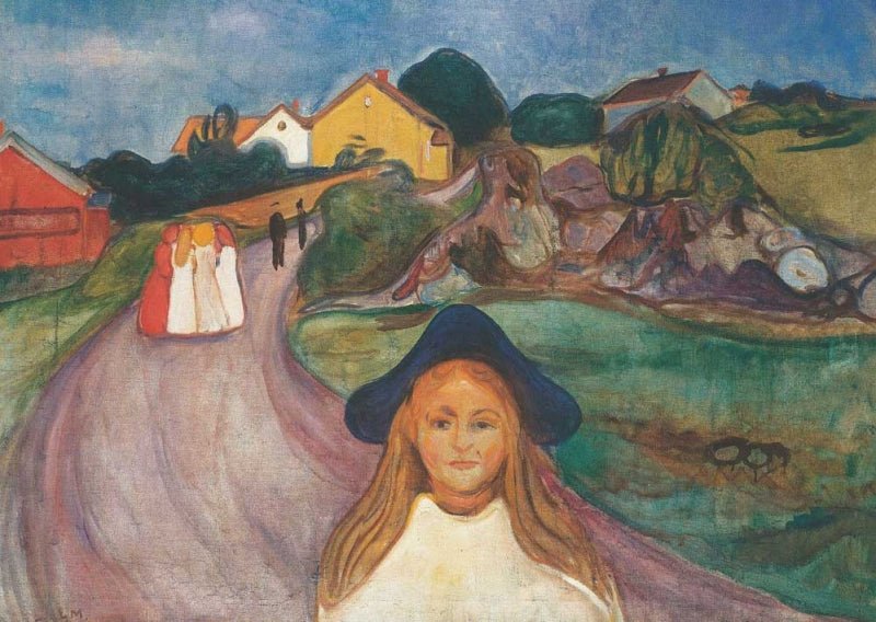 Kunstpostkarte Edvard Munch - Street in Asgardstrand 1901