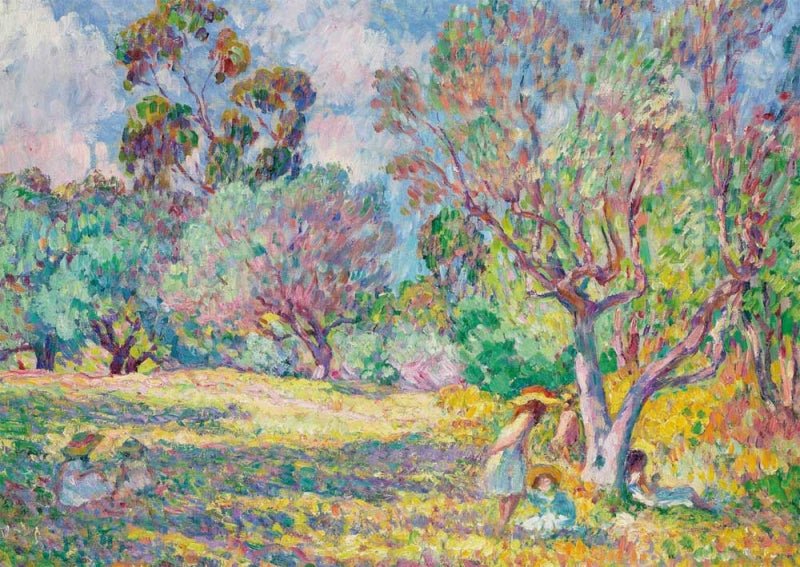 Kunstpostkarte H. Lebasque - Mädchen in einer Mittelmeerlandschaft