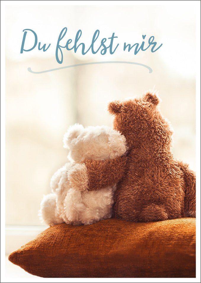 Liebesgruß Postkarte - "Umarmender Teddybär" mit Herz, Romantische Sehnsucht & Zuneigung, Weiche Kuscheltier - Designs, Gefühlvolle Innigkeit