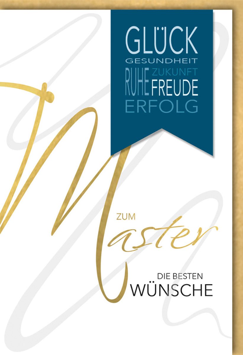 Masterprüfung Glückwunschkarte - Elegantes Gold - Blau Design für Erfolg, Gesundheit & Zukunft, Schlichte Gratulations - Doppelkarte