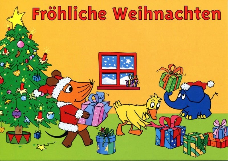 Maus - Postkarte Weihnachtspostkarte Geschenke Weihnachtsbaum