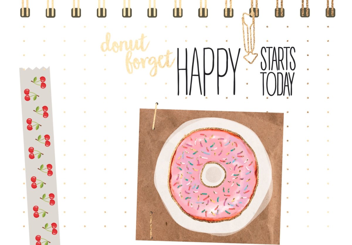 Motivations - Postkarte mit Donut - Motiv: "Glücklicher Beginn" - Inspirierende Spruchkarte, Positivität & Humor, Kreative Geschenkidee & Deko - Illustration