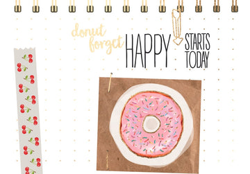 Motivations - Postkarte mit Donut - Motiv: "Glücklicher Beginn" - Inspirierende Spruchkarte, Positivität & Humor, Kreative Geschenkidee & Deko - Illustration