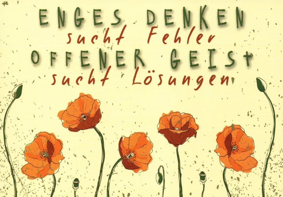 Motivations - Postkarte mit Weisheitssprüchen | Rote Mohnblumen & Gelber Hintergrund | Inspirierendes Zitat, Natur & Blumen Design für Kreatives Denken & Lösungen