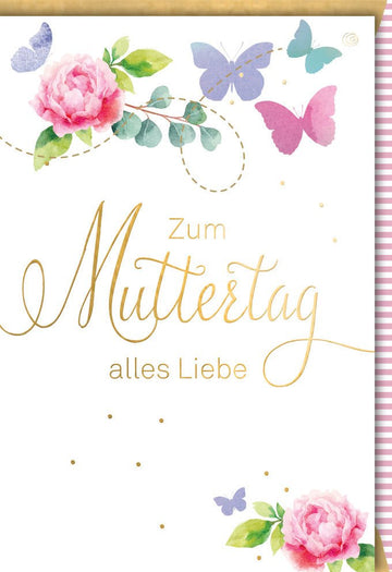 Muttertag Doppelkarte mit Blumen & Schmetterlingen - Liebevolle Glückwünsche, Herzliche Dankeskarte für Mama, Familie & Festlichkeit