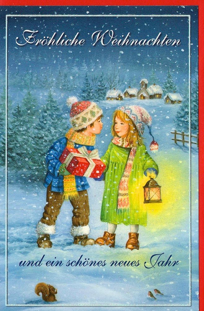 Nostalgische Weihnachtskarte Kinder Laterne Schnee