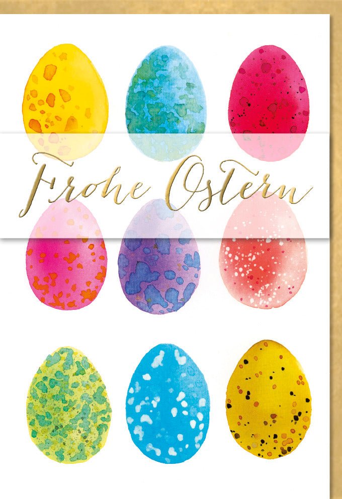 Oster - Doppelkarte mit Aquarell - Ostereiern – Frühlingsfarbene Grußkarte für Festliche Ostergrüße & Frohes Osterfest