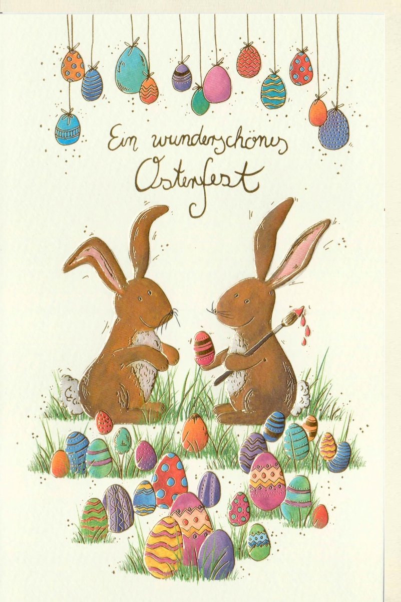 Osterkarte für das Osterfest - Frühlingsgruß mit bunten Ostereiern & Osterhasen, Grußkarte für Familie & Freunde