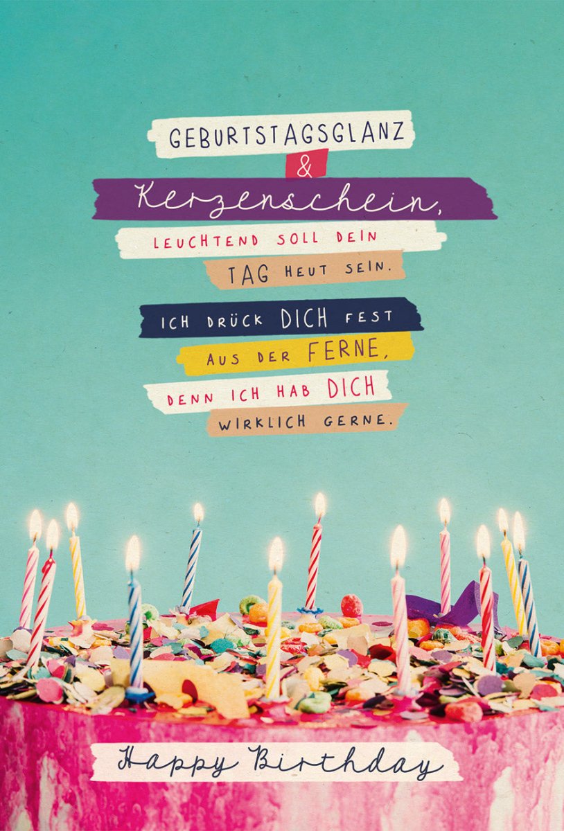 Postkarte Geburtstag Bunte, brennende Kerzen auf Torte, Zuckerrohrpapier