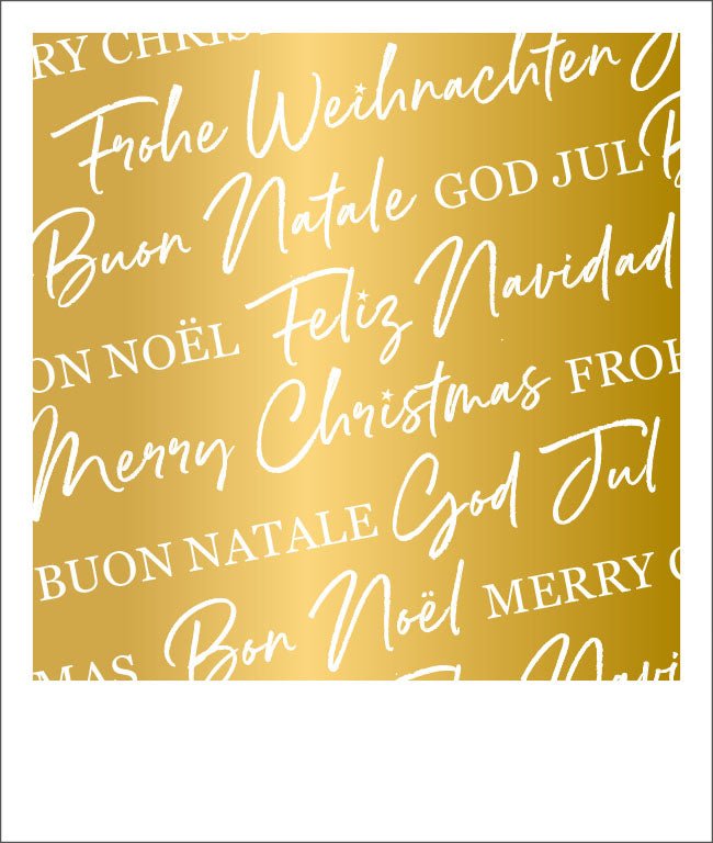 Postkarte Happy Notes Frohe Weihnachten mehrsprachig Goldfolie