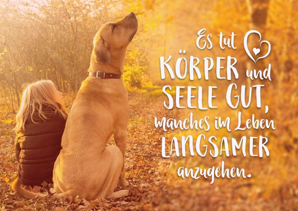 Postkarte Lebensweisheit Spruch Es tut Körper und Seele gut, manches im Leben langsamer anzugehen