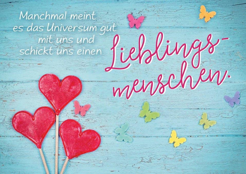 Postkarte liebevoll Spruch Manchmal meint es das Universum gut mit uns und schickt uns einen Lieblingsmenschen