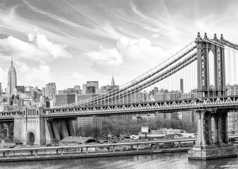 Postkarte schwarz weiß: Brooklyn Bridge