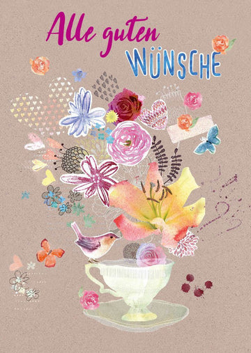 Postkarte Spruch Illustration Tasse Alle Guten Wünsche