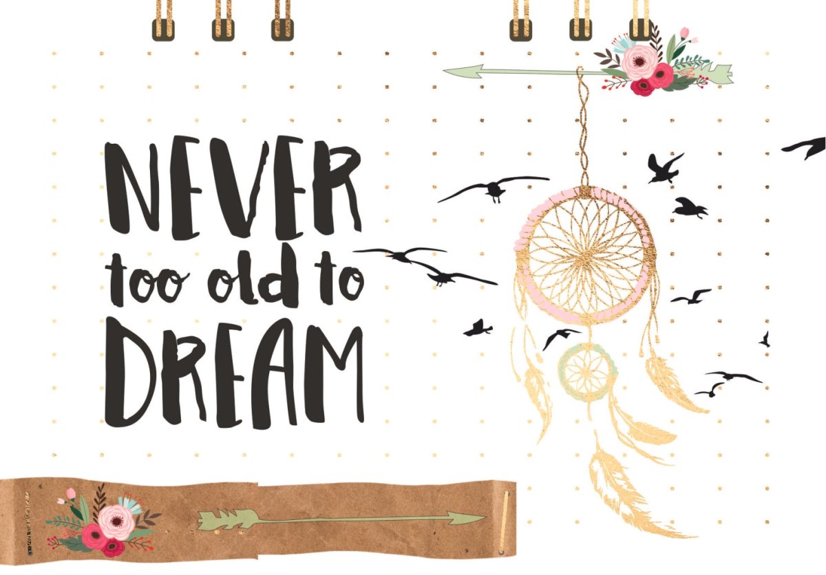 Postkarte Spruch Never too old to dream