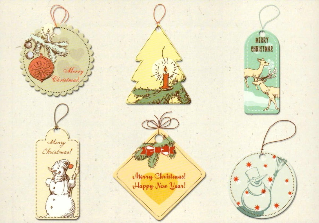 Postkarte Weihnachten 6 Anhänger für Weihnachtsbaum