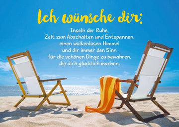 Postkarte Wünsche Spruch Ich wünsche dir Inseln der Ruhe, Zeit zum Abschalten und Entspannen