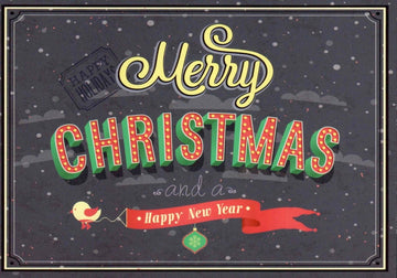 Postkarte zu Weihnachten Merry Christmas and a happy new year Vogel