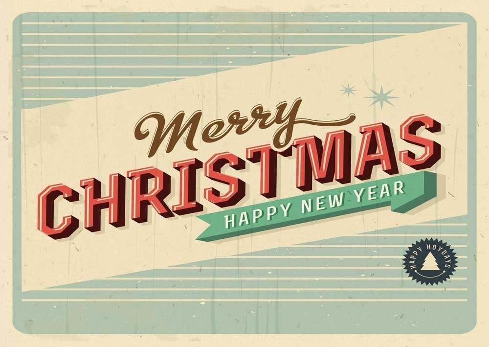 Postkarte zu Weihnachten Merry Christmas Retromotiv