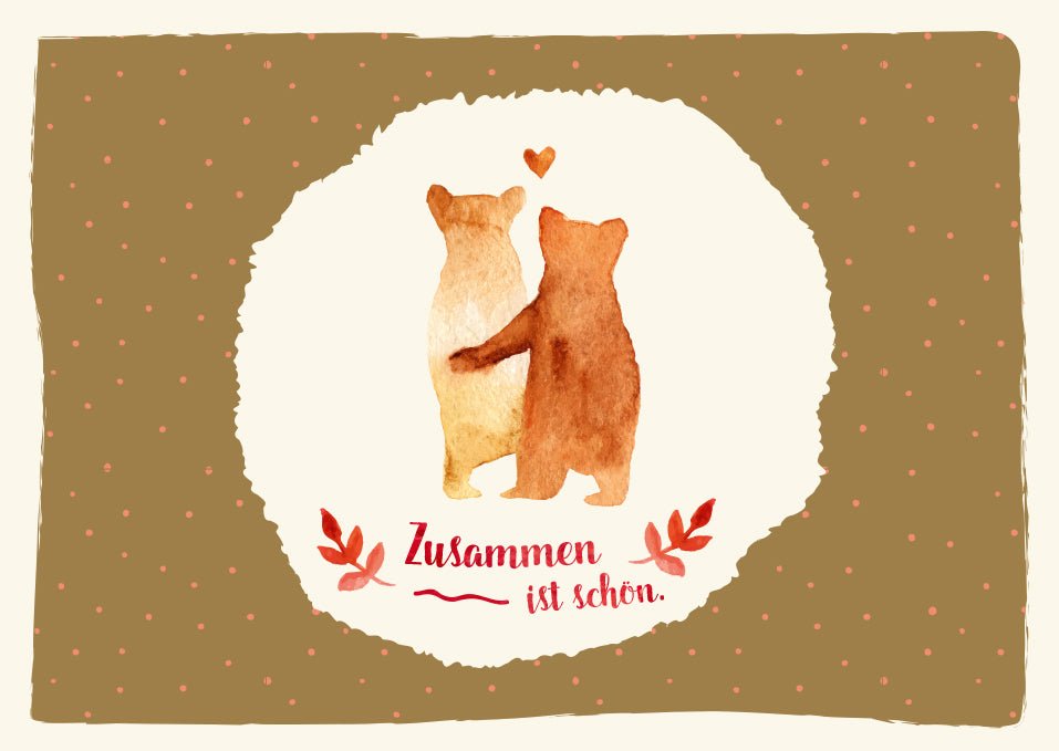 Postkarten Liebe Bärenpaar Aquarell Design mit Herz und Spruch Zusammen ist schön für romantische Anlässe wie Valentinstag Jahrestag oder einfach um Zuneigung auszudrücken