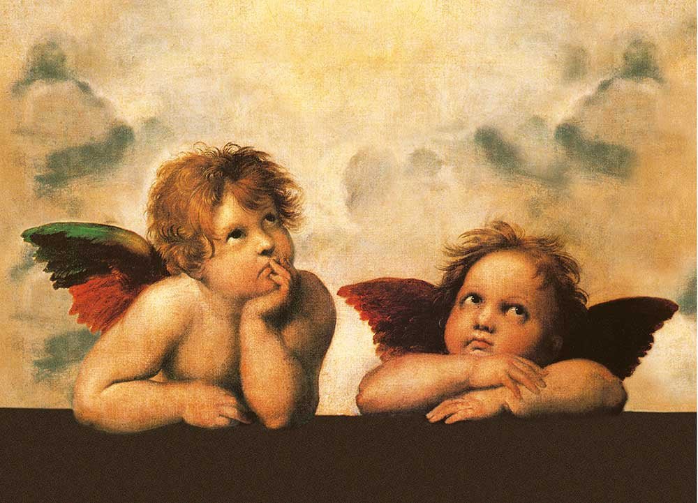 Renaissance Kunst Postkarte: Raffaels Sistine Madonna, Engel Putten - Antikes Gemälde, Cherubim Himmel Motiv, Klassische Deko & Sammlerstück