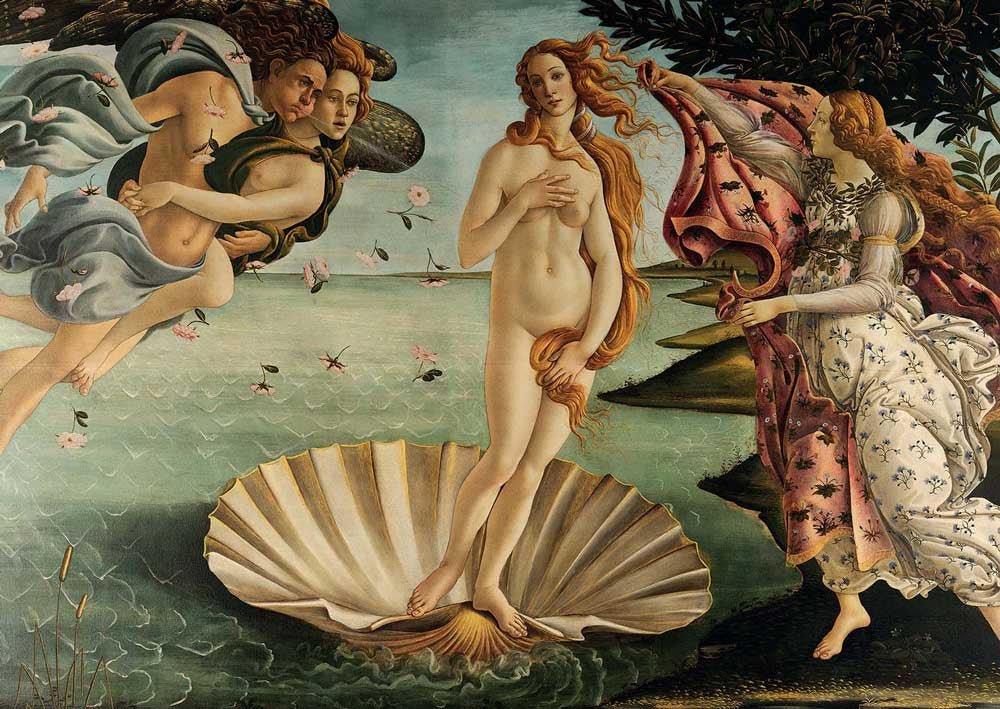 Renaissance Kunstpostkarte: Sandro Botticelli "Die Geburt der Venus" - Mythologisches Meer & Muschel Motiv, Vintage Wanddeko für Sammler