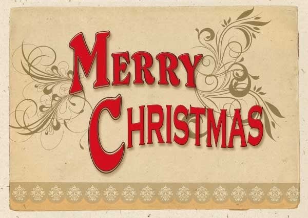 Retro Weihnachtspostkarte Merry Christmas Schrift rot