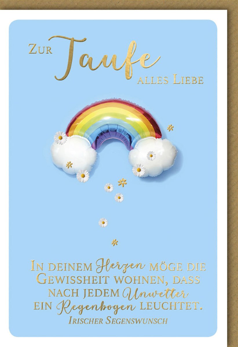 Taufkarte für Jungen - Herzlichen Glückwunsch zur Taufe - Christliche Doppelkarte mit Regenbogen & Wolken in Blautönen, Segenswunsch Grußkarte, Liebevolles Taufgeschenk mit Spiritualität, Erinnerungsstück zur Tauffeier & Babyshower