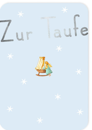 Taufkarte Glückwunsch zur Taufe - Engel & Wiege Design, Babykarte mit Taufglückwünschen für Babyparty, Christliche Grußkarte als Taufgeschenk