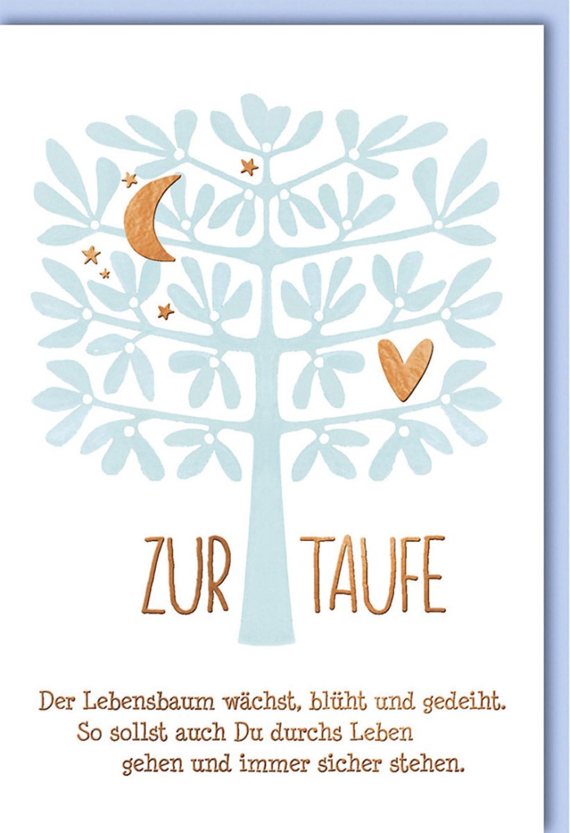 Taufkarte Lebensbaum: Glückwunsch zur Taufe - Baby Segenskarte mit Baum, Mond, Sternen & Herz - Christliche Feier Zeremonie Karte