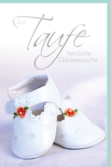 Taufkarte zur Tauffeier - Glückwunschkarte für Baby mit Babyschuhen, christliche Grußkarte, Sakrament - Geschenk