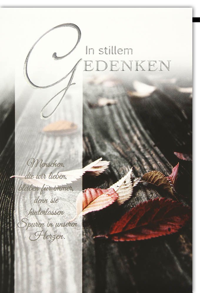 Trauerkarte Beileid Anteilnahme - Stilvolle Doppelkarte mit Holz & Herbstblättern für Abschied & Trost, Geschmackvolles Andenken