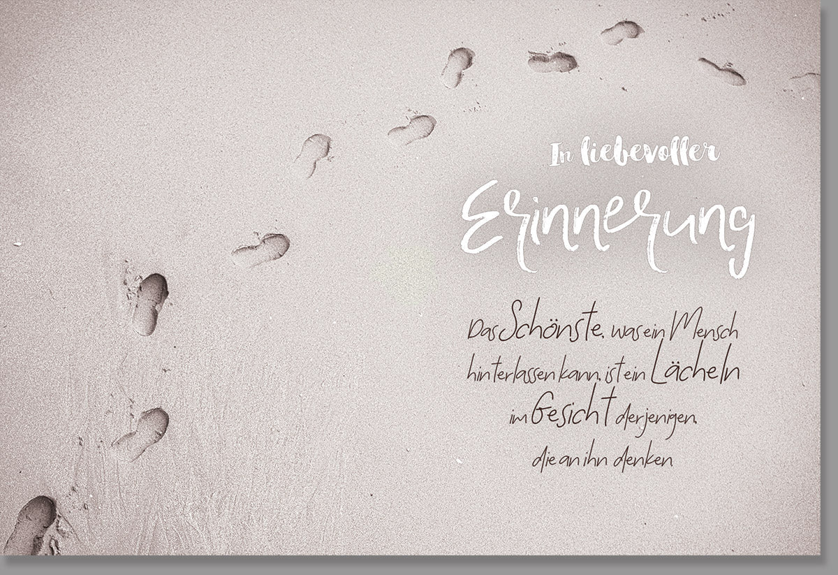 Trauerkarte Beileid Kondolenz - Stille Fußabdrücke im Sand, Erinnerung & Abschied, Gedenken mit Liebe und Trost