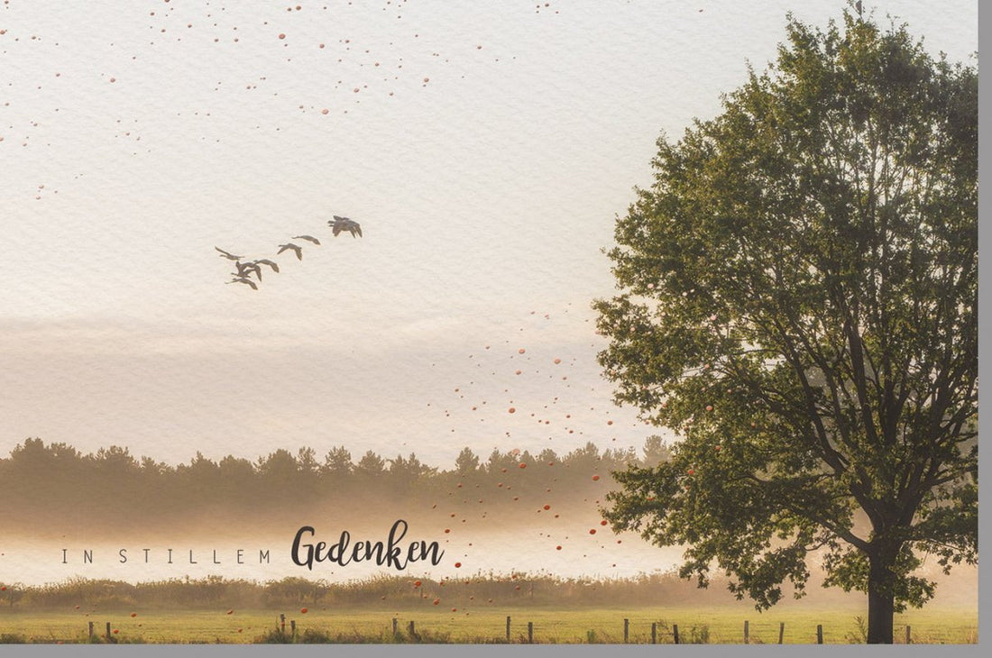 Trauerkarte Beileid mit Baum - Motiv - Stilvolle Anteilnahme Doppelkarte für Trauerfall, Naturkarton in herbstlichen Braun - & Beigetönen, Warme Kondolenzkarte für Erwachsene und Senioren