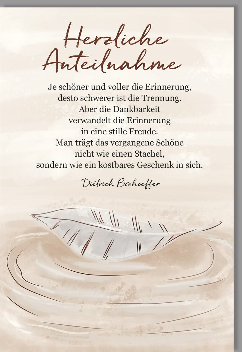 Trauerkarte Beileid mit Naturkarton & Metallicfolie - Elegante Doppelkarte mit Blindprägung, Skorpion - Design & Blattmotiv in Braun/Beige für Erwachsene - Geschäftlich & Persönliche Kondolenz